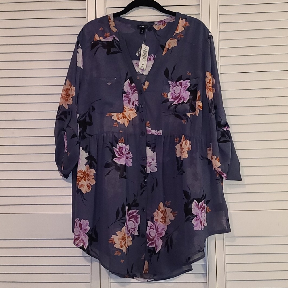 Torrid Size 2 Floral Chiffon Babydoll Tunic